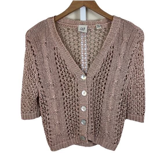 Vintage GAP Crochet Knit Cardigan Womens M Medium Short Sleeve Crop USA - Picture 1 of 4